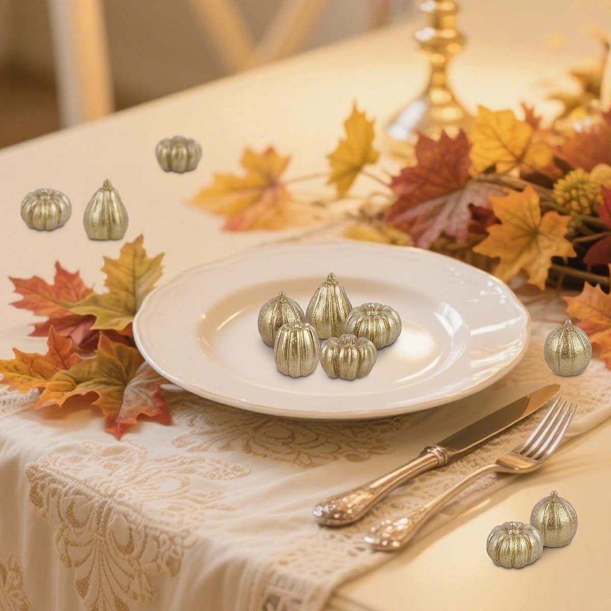 winemana 80Pcs Mini Pumpkins for Crafts, Fall Decorations for Home, Gold - imagem de detalhe 3