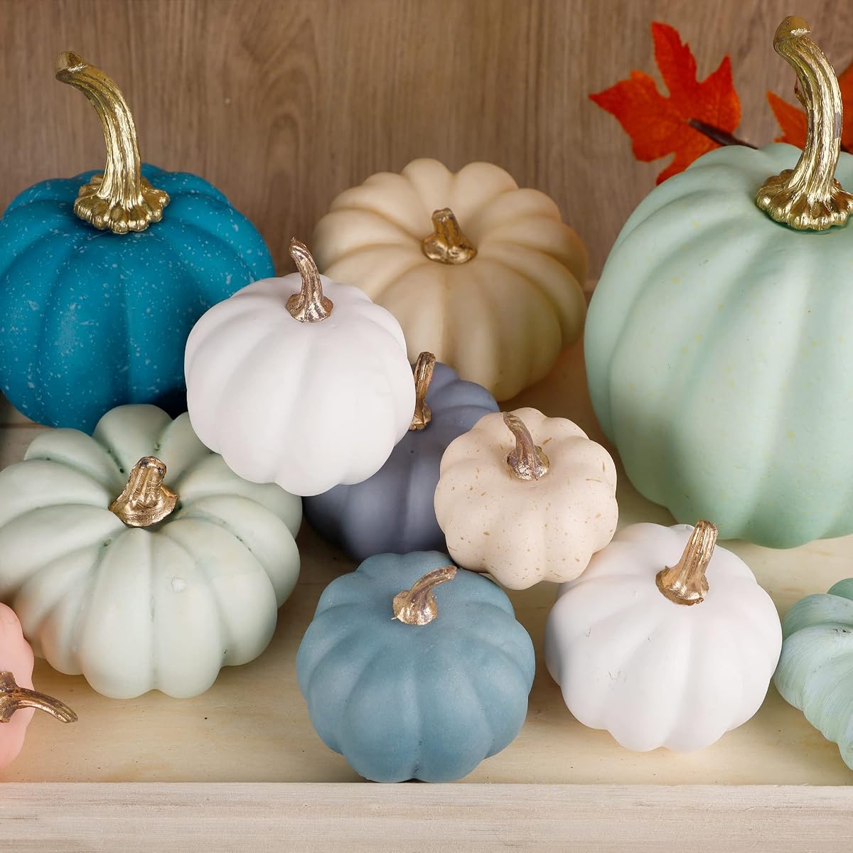 winemana 19 Pcs Thanksgiving Decorations Artificial Pumpkins, 8 Sizes 12 Colors Fall Fake Plastic Pumpkins Friendsgiving Decorations for Home Kitchen Table Indoor Outdoor Wedding Party - 细节图 3