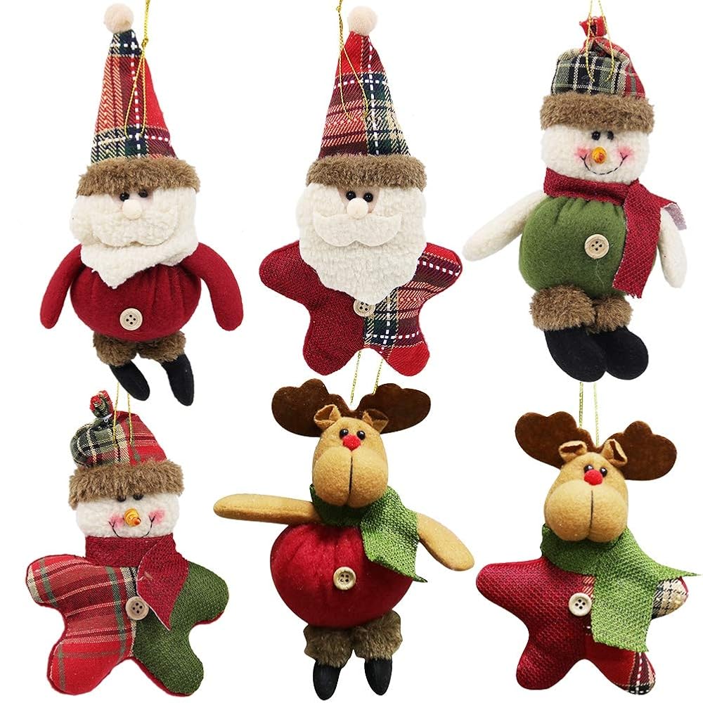 winemana Christmas Tree Ornaments Set for Xmas Home Party Decor, Christmas Hanging Snowman Elk Santa Claus Decorations, 6 Pcs (Red)