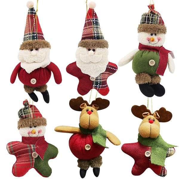 winemana Christmas Tree Ornaments Set for Xmas Home Party Decor, Christmas Hanging Snowman Elk Santa Claus Decorations, 6 Pcs (Red)