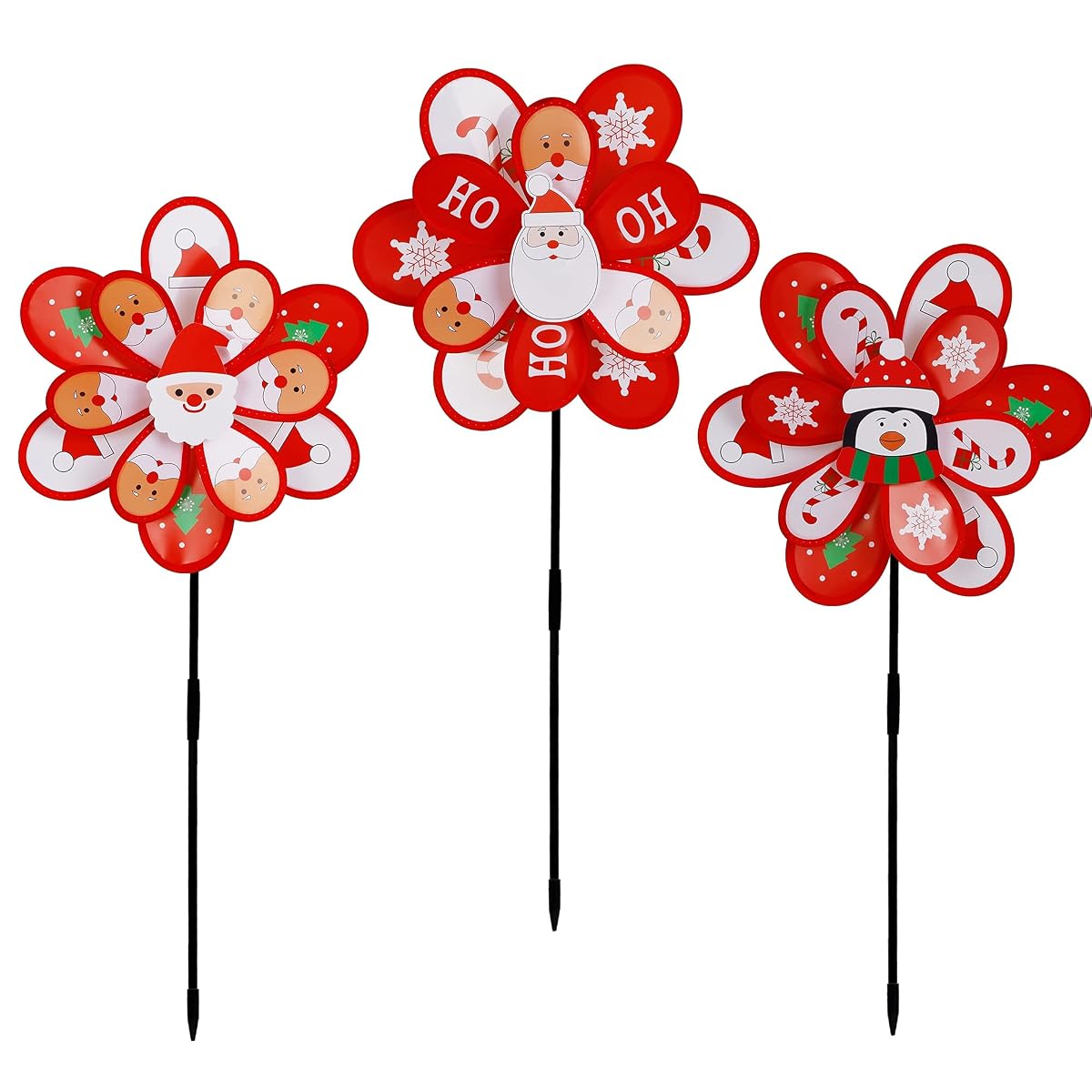 winemana Christmas Yard Decorations Pinwheels with Stakes, Set of 3 DIY Wind Spinner Windmill with Santa Claus Penguin Ornaments for Outdoor Garden Lawn Front Porch Winter Xmas Decor - detail image 1