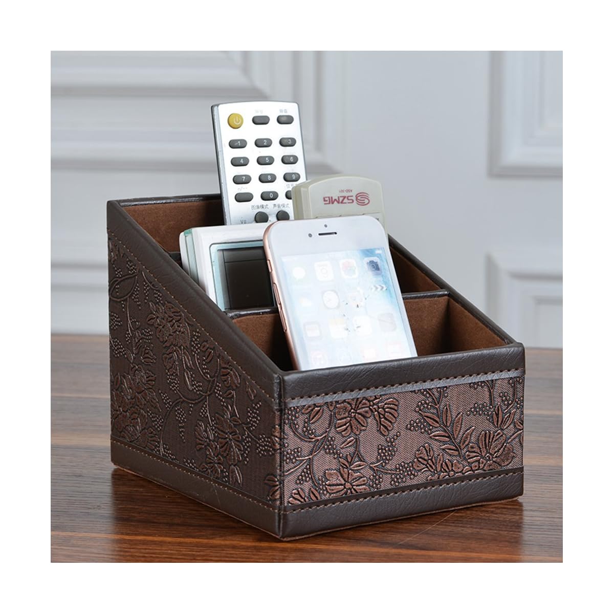 Maggift PU leather Remote Control Holder,3 Slot Remote Control Organizer Brown - detail image 3