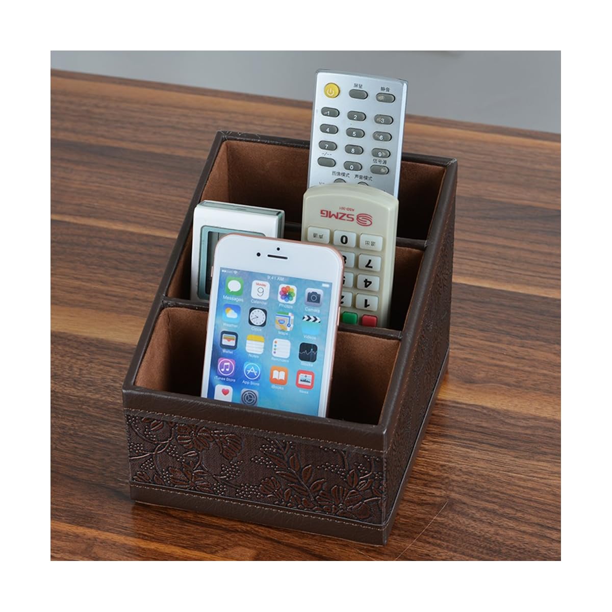 Maggift PU leather Remote Control Holder,3 Slot Remote Control Organizer Brown - detail image 5