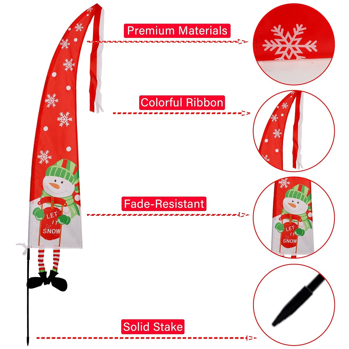 winemana Christmas Outdoor Decorations Set of 3 Snowman Feather Flag Banners, 5 Ft Merry Christmas Flags Yard Sign Stakes, Perfect for Garden Yard Lawn Front Porch Holiday Party - imagem de detalhe 3