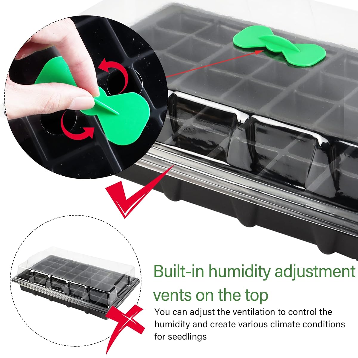 winemana 5 Set Seed Starter Trays with Humidity Dome, 200 Cell Grow Trays Seedlings Plant Staring Trays with Labels, Garden Propagator Set, Mini Greenhouse Germination Kit for Seed Growing - 细节图 3