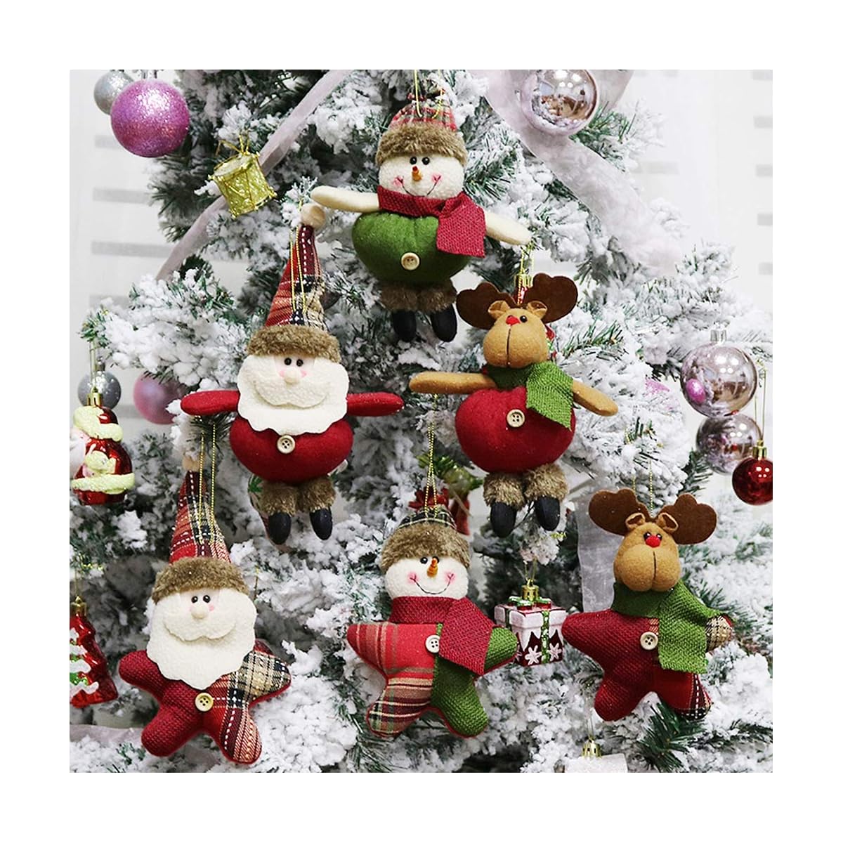 winemana Christmas Tree Ornaments Set for Xmas Home Party Decor, Christmas Hanging Snowman Elk Santa Claus Decorations, 6 Pcs (Red) - detail image 3