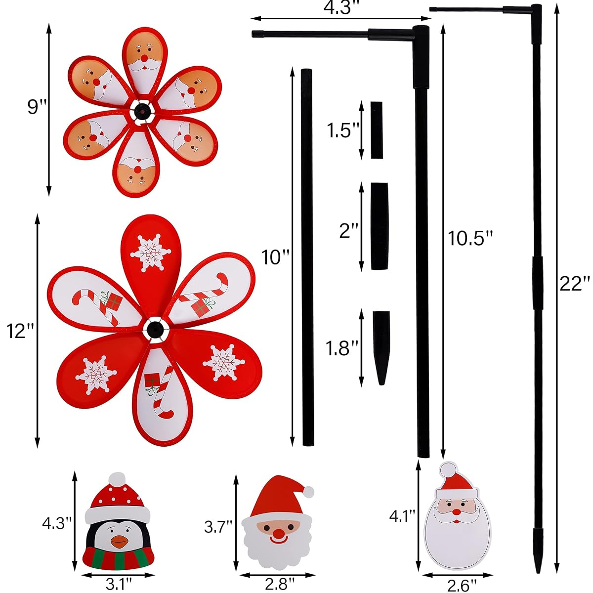 winemana Christmas Yard Decorations Pinwheels with Stakes, Set of 3 DIY Wind Spinner Windmill with Santa Claus Penguin Ornaments for Outdoor Garden Lawn Front Porch Winter Xmas Decor - detail image 3