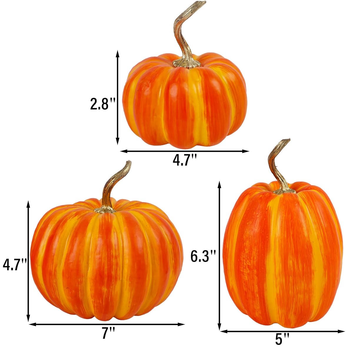 winemana 3 Pcs Thanksgiving Decorations Large Artificial Pumpkins, Orange Rustic Tabletop Centerpieces, Friendsgiving Decorations for Home Kitchen Table Fall Harvest Season - imagem de detalhe 2