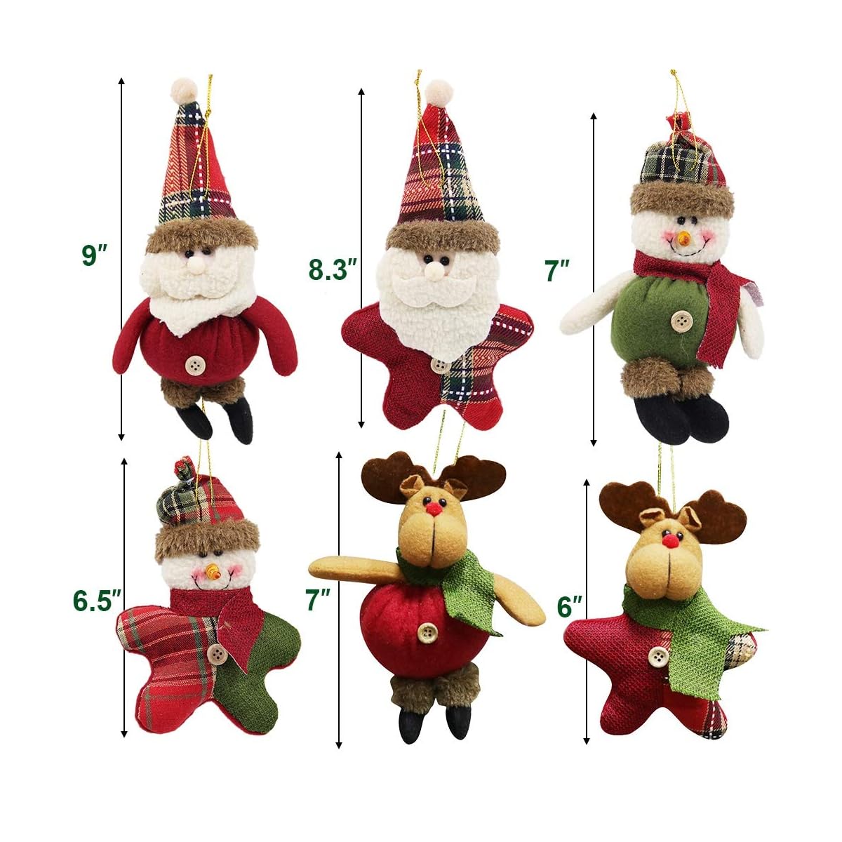 winemana Christmas Tree Ornaments Set for Xmas Home Party Decor, Christmas Hanging Snowman Elk Santa Claus Decorations, 6 Pcs (Red) - detail image 1