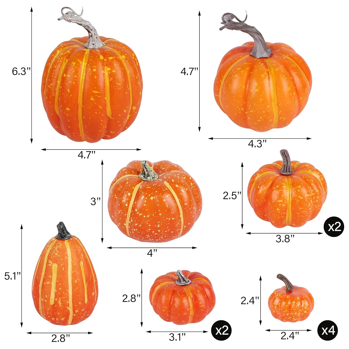 winemana 12 Pcs Orange Pumpkins Halloween Decor Indoor Artificial Pumpkins Fall Decor, Thanksgiving Decorations Harvest Autumn Decor, Fall Decorations for Home Kitchen Table Mantle Wedding Party - 细节图 1