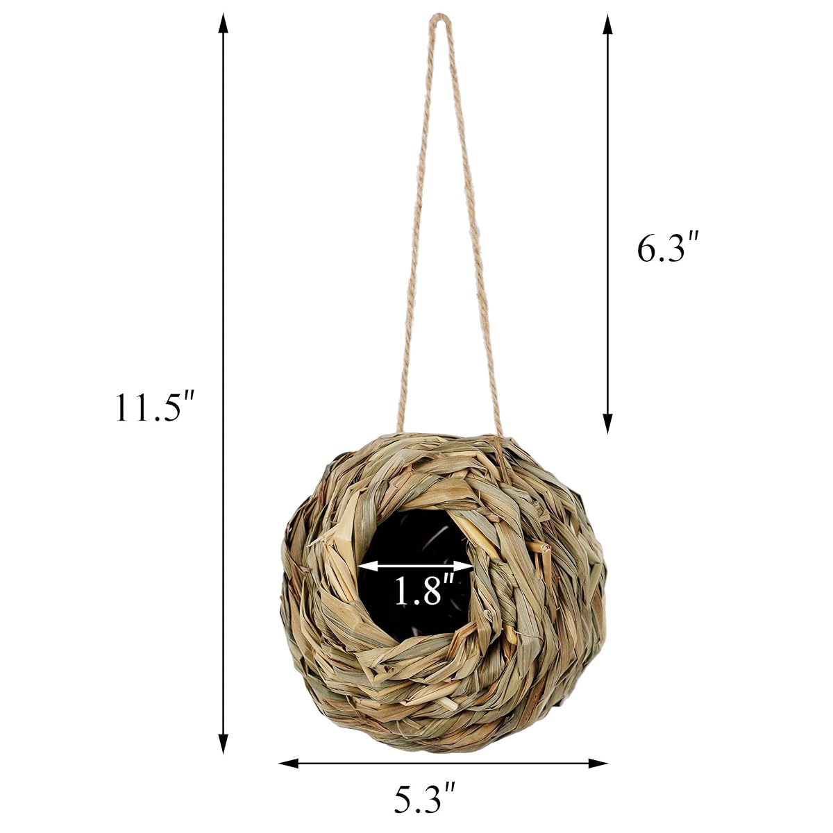 winemana 4 Pack Hanging Bird Nest House for Outside, Ball Shape, Hand Woven, Durable Sturdy, Made of Natural Grass, Perfect for Garden Patio Lawn Office Indoor - imagem de detalhe 3