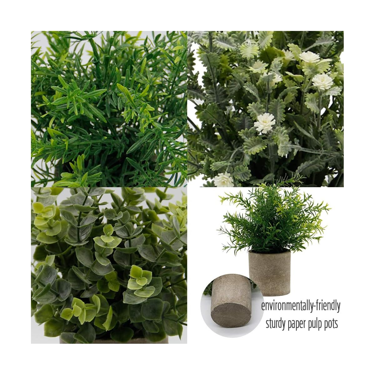 Zcaukya Small Potted Artificial Plants, Artificial Eucalyptus Plants Fake Rosemary 9.5" Plastic Greenery Plants for Home Office Garden Decor, Indoor & Outdoor, Set of 3 (White) - 细节图 2
