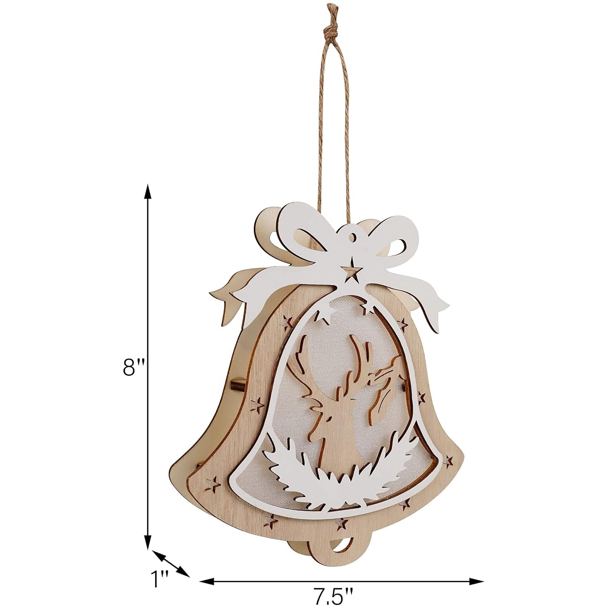 winemana 2 Pack Christmas Jingle Bell Ornaments, 8" x 7.5" Christmas Wall Decor Lighted Jingle Bells with Reindeer, Perfect Decoration for Christmas Tree Home Wall Door Xmas Party - imagem de detalhe 2