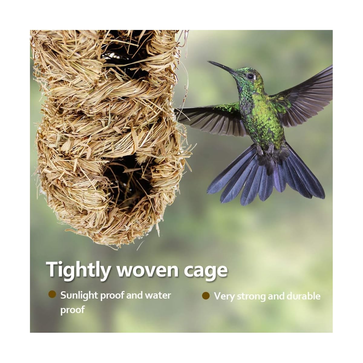 winemana Hand Woven Hummingbird House, Set of 2 Bird Hut 12" x 4", Outside Grass Hanging Bird Hut, Hanging Hummingbird Houses with 3 Holes - imagem de detalhe 4
