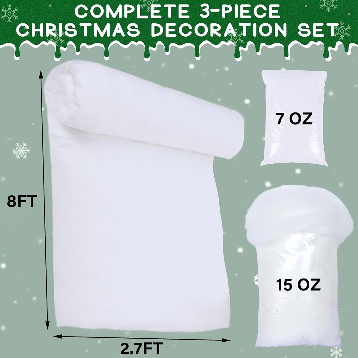 winemana Christmas Fake Snow 3-Piece Set Decorations, Snow Blanket Roll, Artificial Snowflakes, Fluffy Snow for Christmas Village Houses Display Winter White Wonderland Kitchen Table Top Decor - imagem de detalhe 2