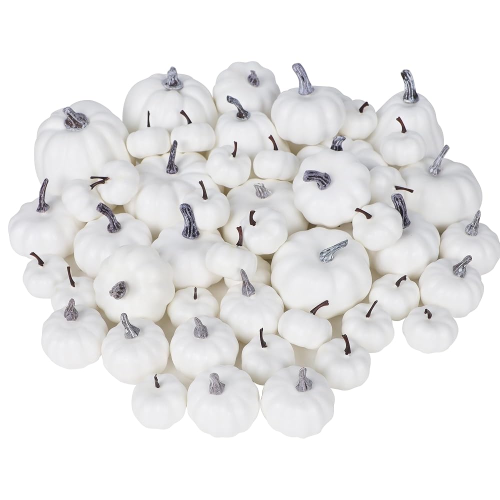 winemana 46 Pcs Artificial White Pumpkins Fall Decorations