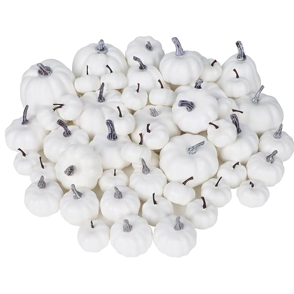 winemana 46 Pcs Artificial White Pumpkins Fall Decorations