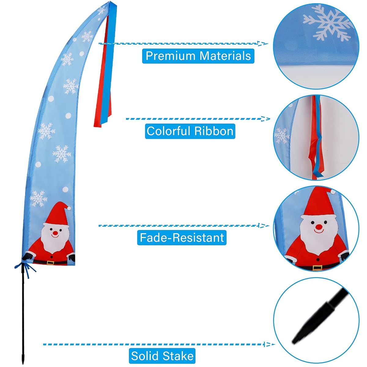 winemana 3 Pack 5 FT Christmas Outdoor Decorations Santa Claus Feather Flags with Garden Stakes, Merry Christmas Banner Stakes, Perfect for Garden Yard Lawn Front Porch Holiday Party - imagem de detalhe 3