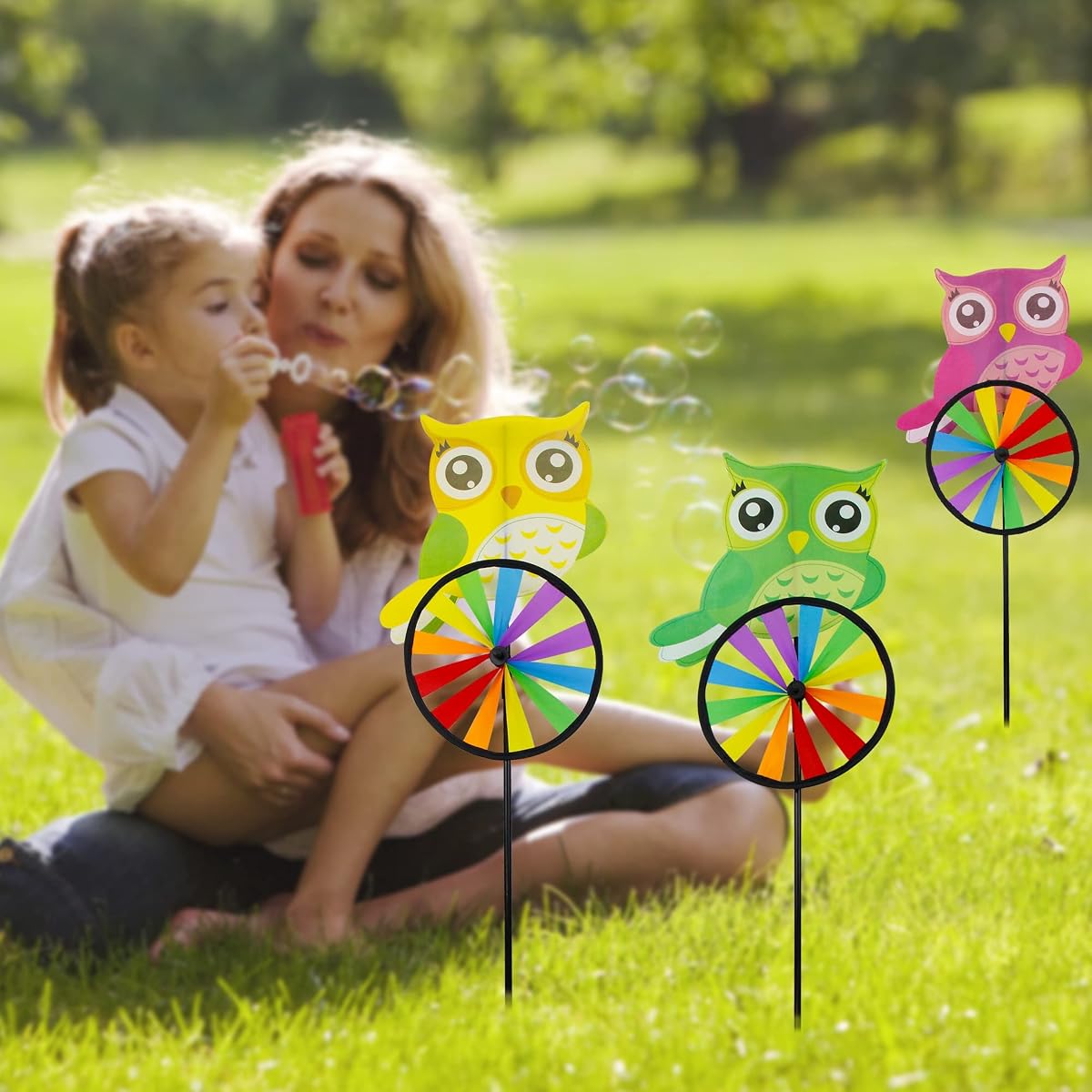 winemana 3 Pcs Garden Wind Spinner, 26 Inch Owl Pinwheels Animal Wind Spinners, Outdoor Decorations Pinwheel Windmill for Outside Garden Yard Lawn Spring Decor - imagem de detalhe 5
