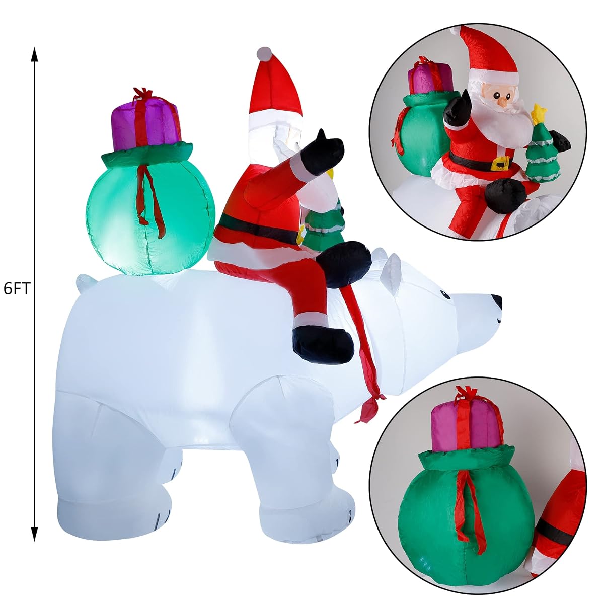 DR.DUDU 6 Ft Christmas Inflatable Santa Claus with Polar Bear and Christmas Tree, Build-in LED Lights Blow up Xmas Inflatables Decoration for Yard Garden Lawn Holiday Party - detail image 2