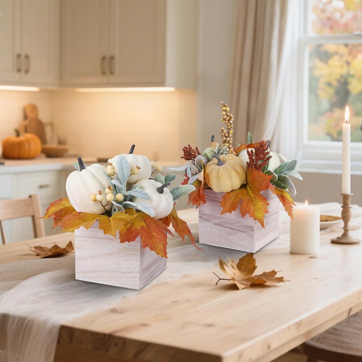 winemana Fall Decorations Artificial Pumpkin Gourd Berries Leaves, 2 Pack - imagem de detalhe 4