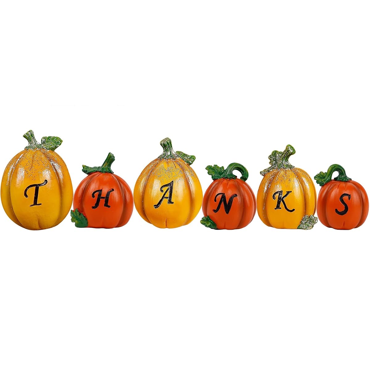 winemana Thanksgiving Pumpkins Set of 6, Fall Decor Resin Pumpkin, Thanks Tabletop Centerpieces Tiered Tray Decorations for Home Table Kitchen Office (Yellow) - 细节图 1