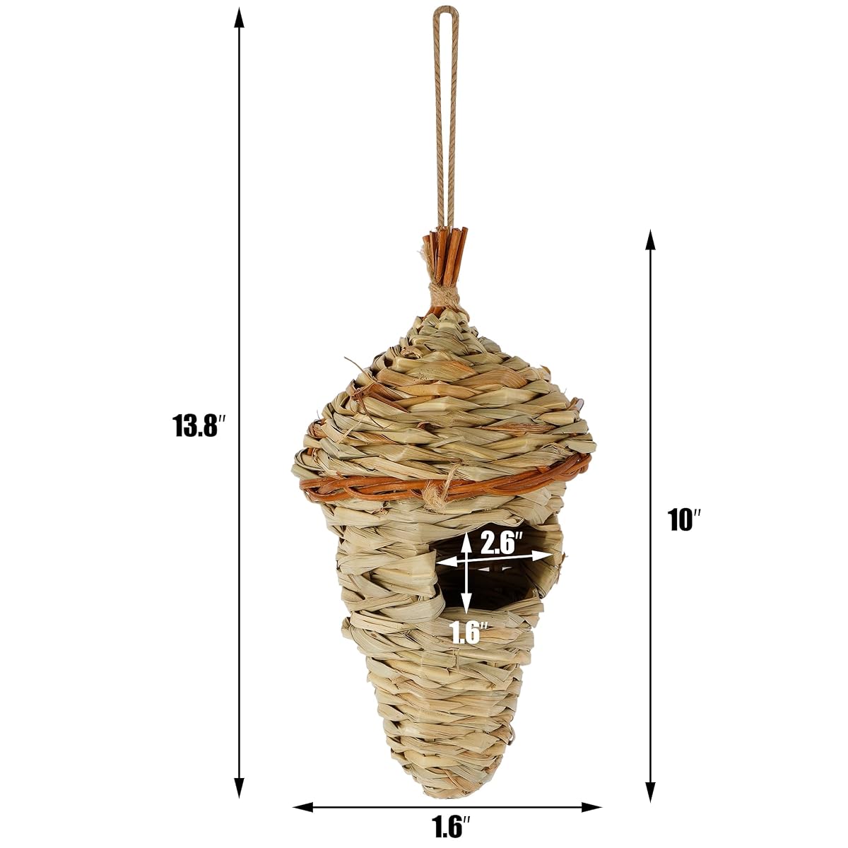 winemana 2 Pack Hanging Hummingbird Nest House, Durable Hand Woven Bird Hut, Made of Natural Grass, Perfect for Outdoor Garden Patio Lawn - imagem de detalhe 1