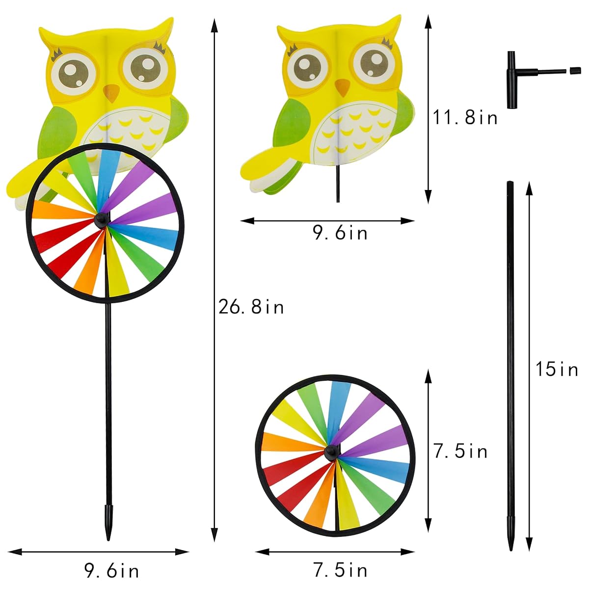 winemana 3 Pcs Garden Wind Spinner, 26 Inch Owl Pinwheels Animal Wind Spinners, Outdoor Decorations Pinwheel Windmill for Outside Garden Yard Lawn Spring Decor - imagem de detalhe 2