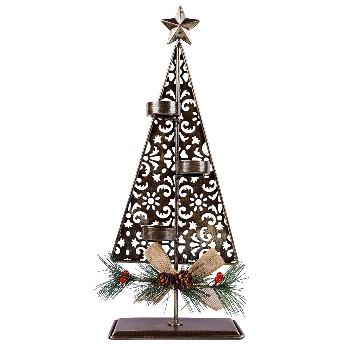 winemana Tea Light Candle Holders, Christmas Decoration Xmas Tree Metal Tealights Candleholder with Pinecones, Christmas Tabletop Centerpieces for Home Kitchen Fireplace Mantle Holiday Party Decor - imagem de detalhe 1