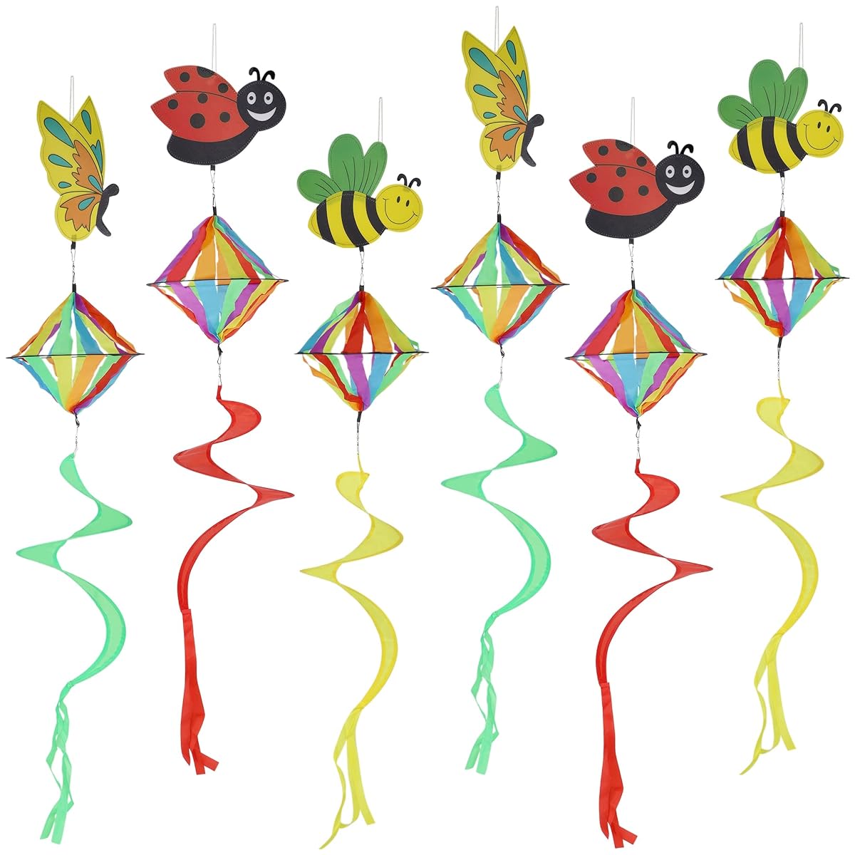 winemana 4 FT Wind Spinner Outdoor Hanging Decorations, Set of 6 Wind Spiral Butterfly Bee Ladybug Wind Twister for Yard Garden Lawn Porch Spring Decor - detail image 1