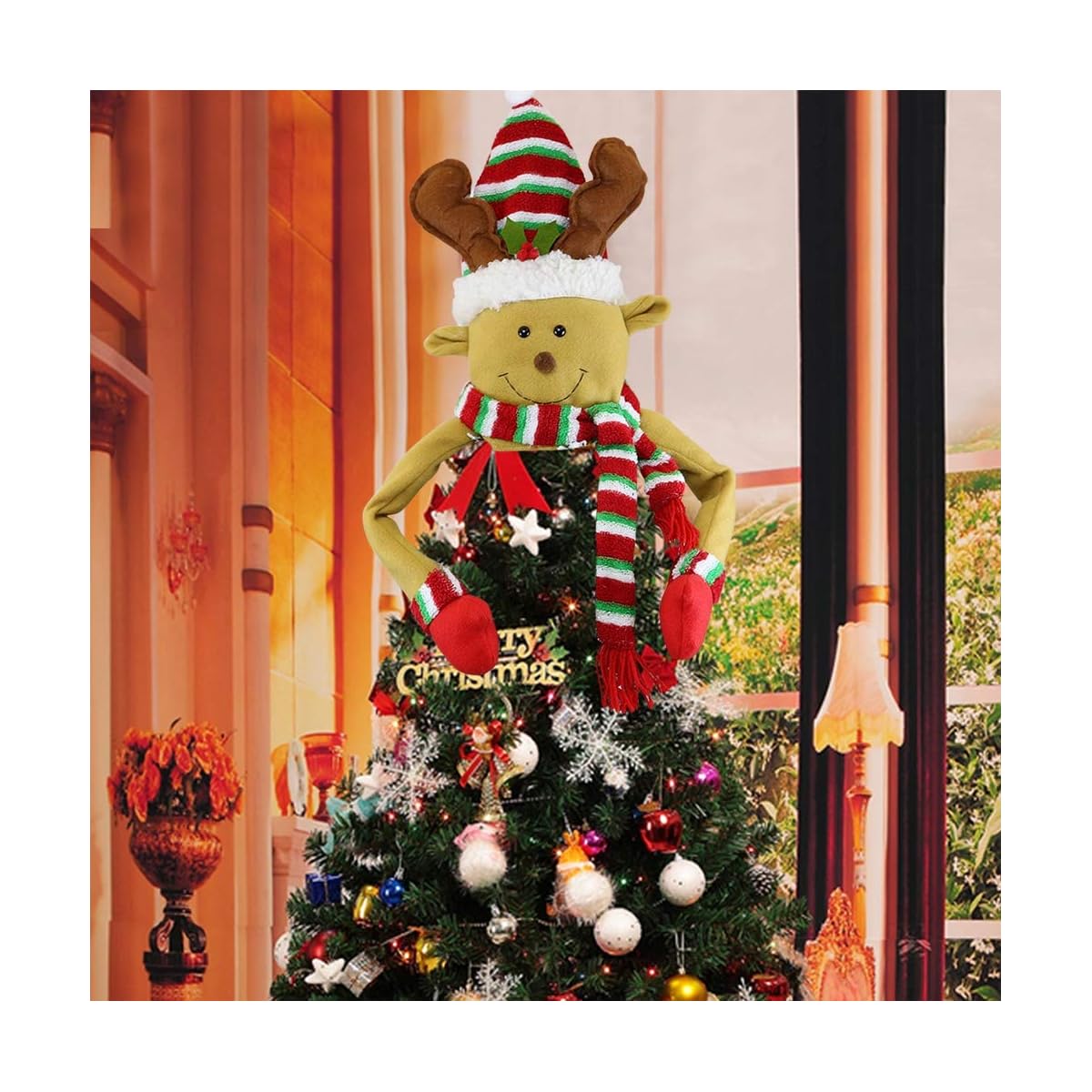 winemana Christmas Tree Top, Reindeer Christmas Tree Hugger, Hollow Christmas Tree Topper Decoration, Christmas Party Supplies (Yellow) - imagen de detalle 3