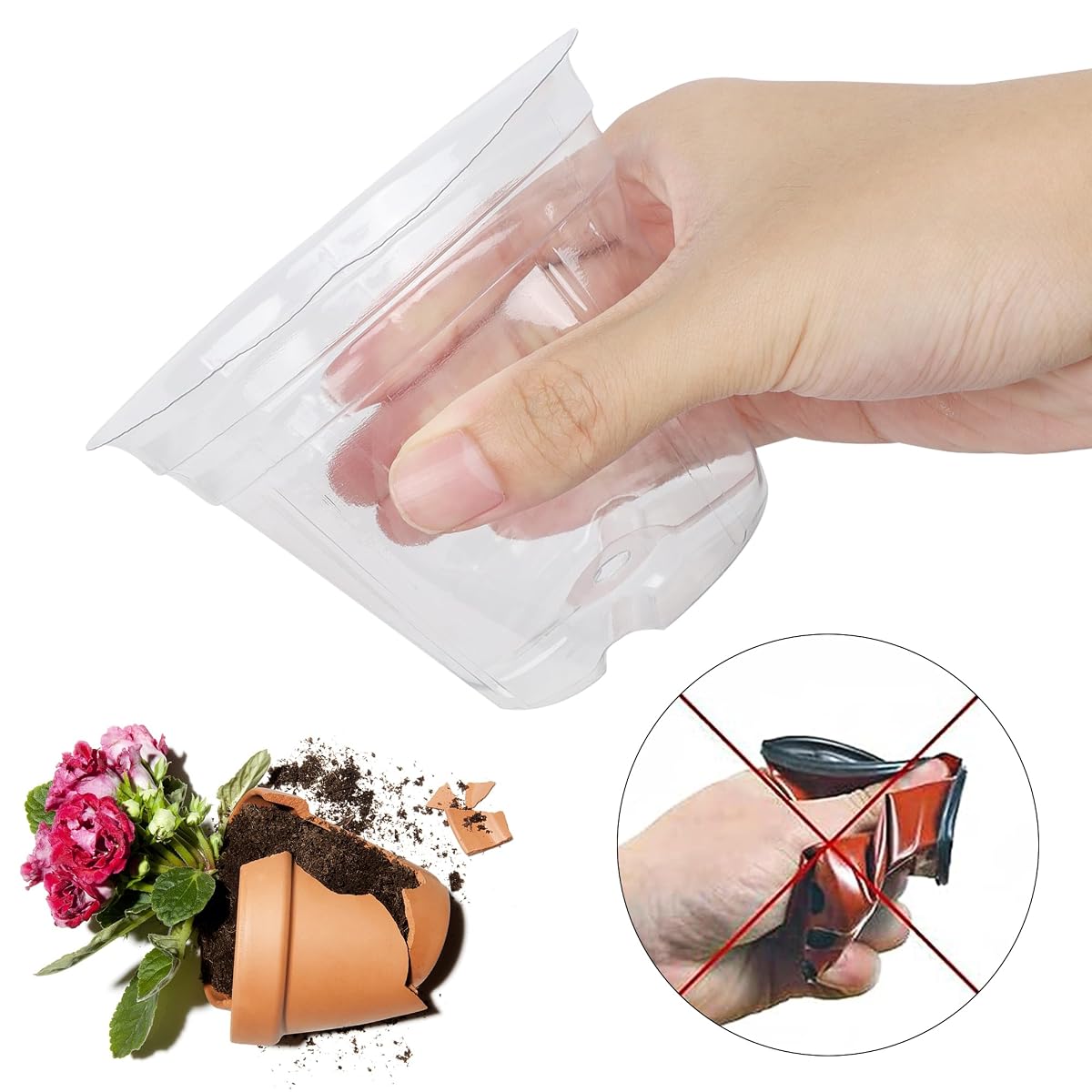 winemana 4 Inch Seed Starter Tray for Vegetable Herb Lettuce Seeds, Plant Pots for Potting Soil Indoor Plants, Clear Nursery Pots Plastic Planting Pots Garden Flower Pots- 60 Packs - detail image 2