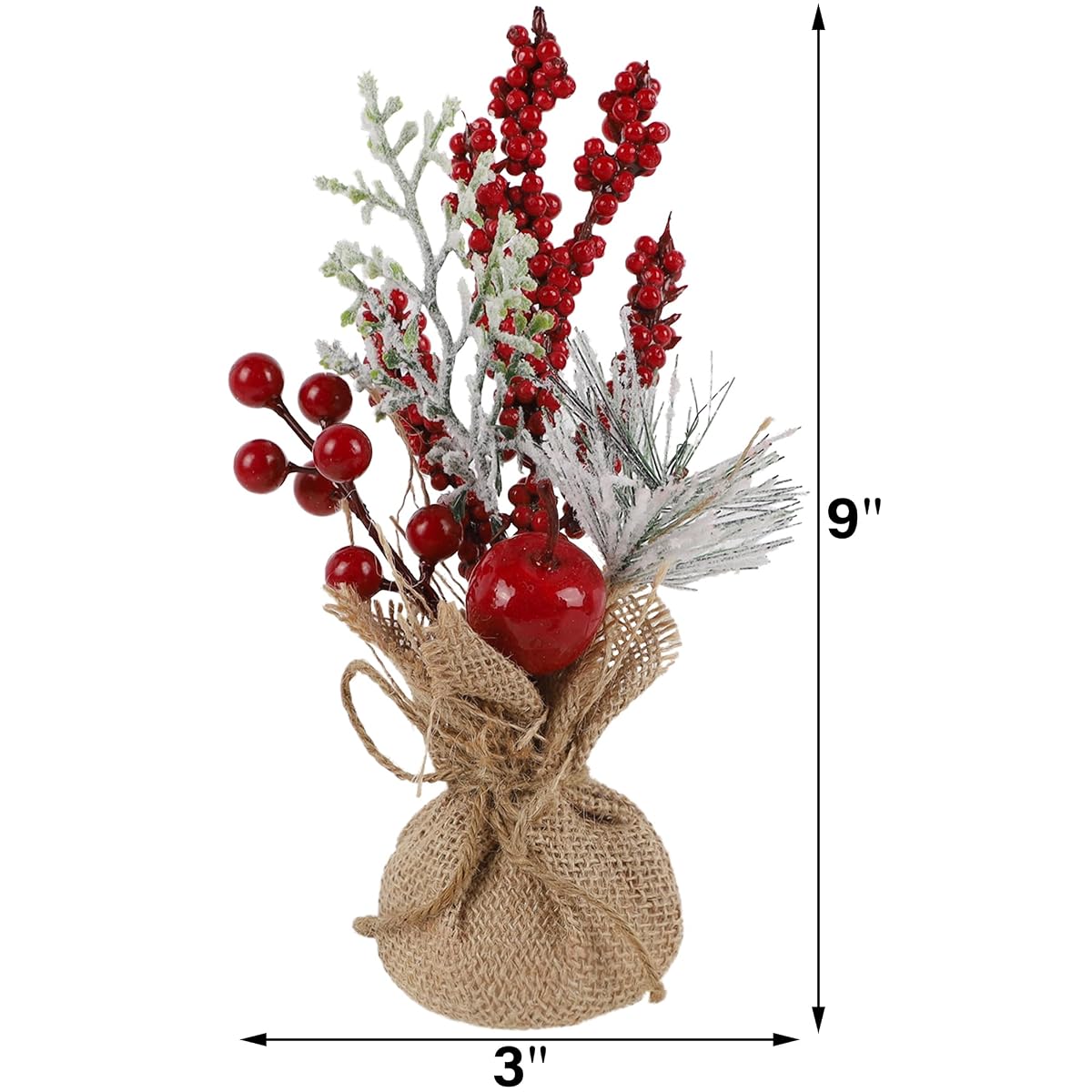 winemana 6 Pcs Mini Christmas Tree Table Decorations, 9" Small Artificial Trees with Red Berries Pine Cone Tabletop Centerpiece for Home Office Room Holiday Decorations - imagen de detalle 2