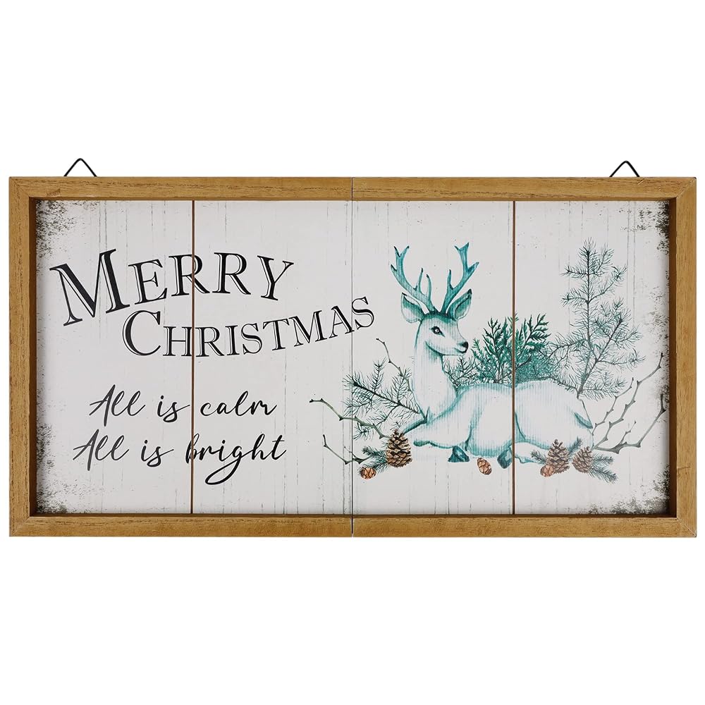 winemana Merry Christmas Wooden Sign Wall Decor, 20" x 10.4" Foldable Hanging Decorative Sign Christmas Decorations, Reindeer Wall Art for Home Kitchen Living Room Fireplace Indoor Holiday Decor