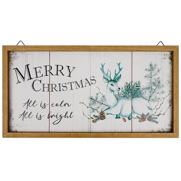 winemana Merry Christmas Wooden Sign Wall Decor, 20" x 10.4" Foldable Hanging Decorative Sign Christmas Decorations, Reindeer Wall Art for Home Kitchen Living Room Fireplace Indoor Holiday Decor