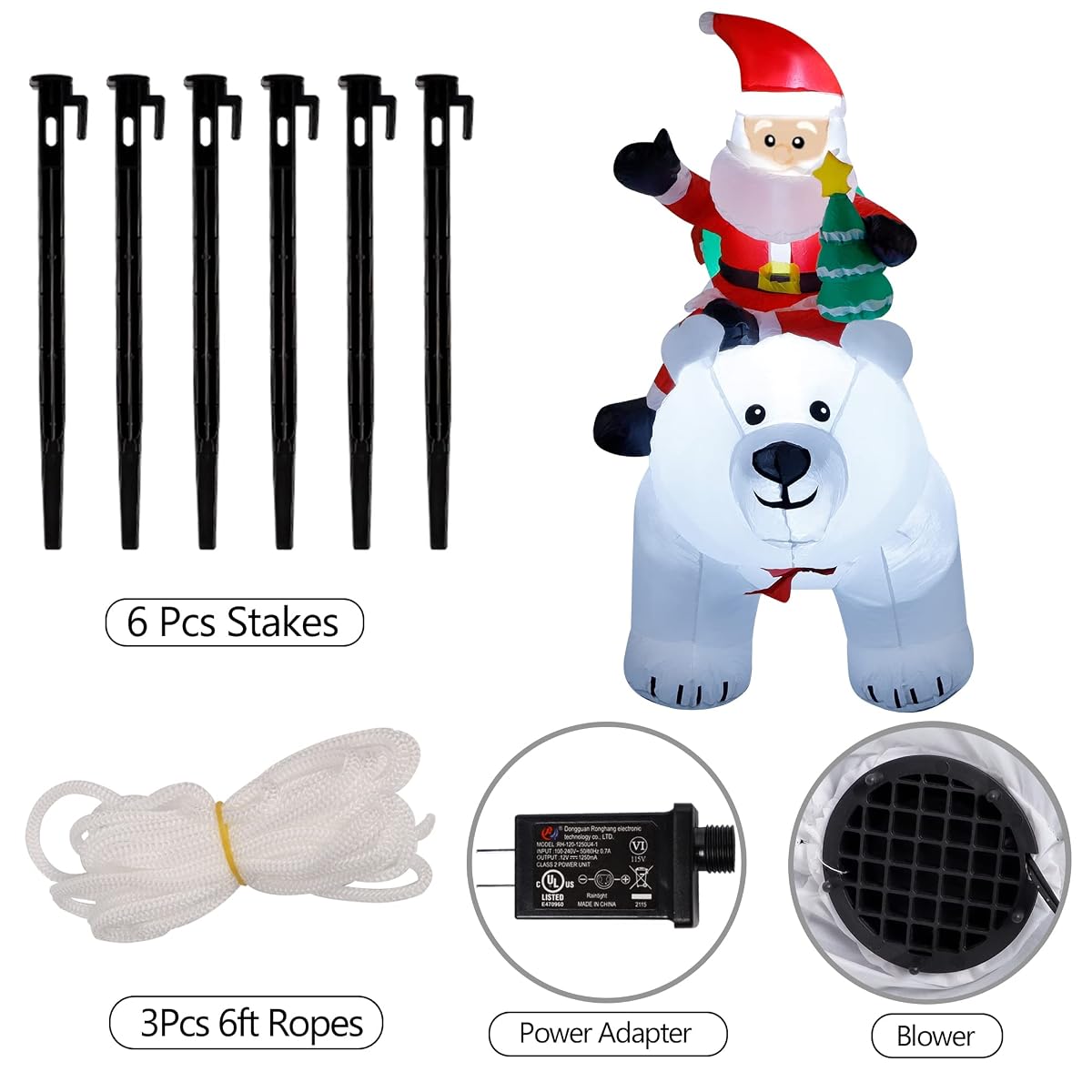 DR.DUDU 6 Ft Christmas Inflatable Santa Claus with Polar Bear and Christmas Tree, Build-in LED Lights Blow up Xmas Inflatables Decoration for Yard Garden Lawn Holiday Party - detail image 4