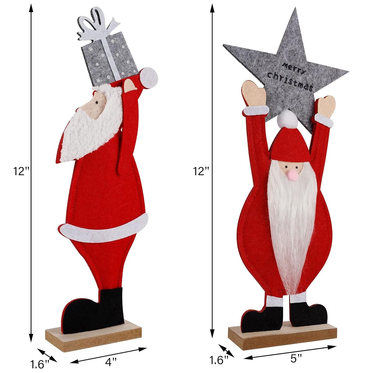 winemana Set of 2 Christmas Table Decorations Santa, 12" x 5" Santa Claus Ornaments with Gift Box and Merry Christmas Sign, Perfect for Indoor Home Kitchen Fireplace Office Holiday Party Xmas Gift - imagen de detalle 1