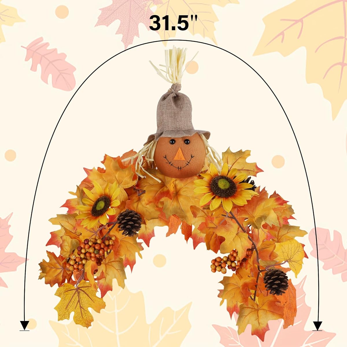 winemana 31.5in Outdoor Fall Decor for Mailbox, Lighted Fall Swag with 8 Modes & Timer, Autumn Scarecrow & Sunflower Thanksgiving Table Centerpiece Decorations - imagem de detalhe 2