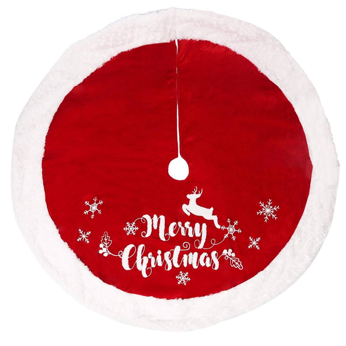 DR.DUDU 48 Inch Christmas Tree Plush Skirt Decoration for Merry Christmas Party Faux Fur Christmas Tree Skirt Decorations (Red 2) - imagen de detalle 4