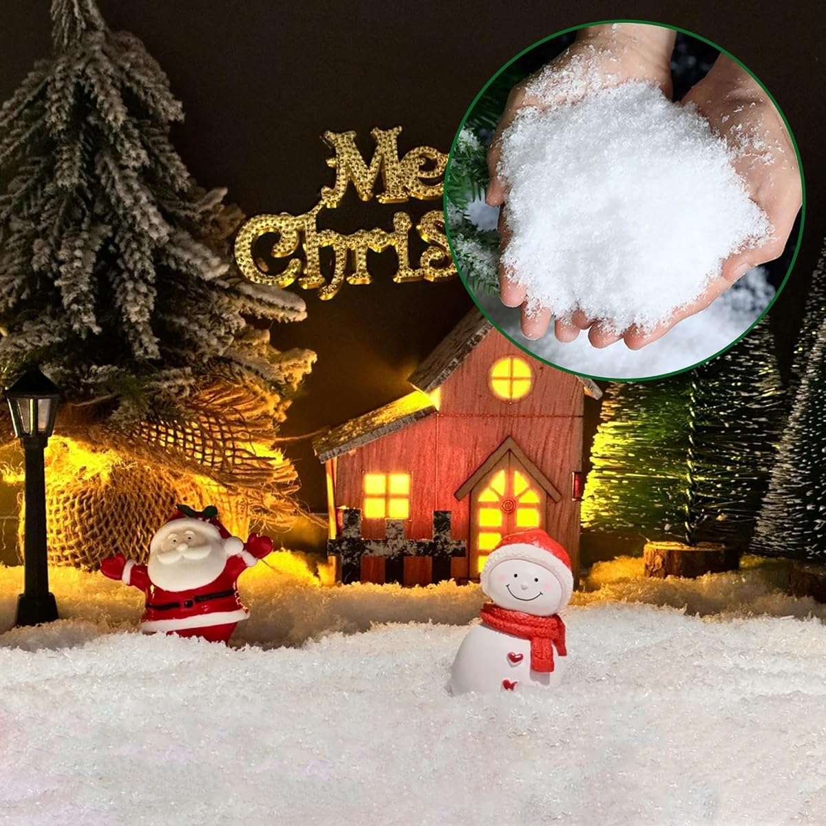 winemana Christmas Fake Snow 3-Piece Set Decorations, Snow Blanket Roll, Artificial Snowflakes, Fluffy Snow for Christmas Village Houses Display Winter White Wonderland Kitchen Table Top Decor - imagem de detalhe 4