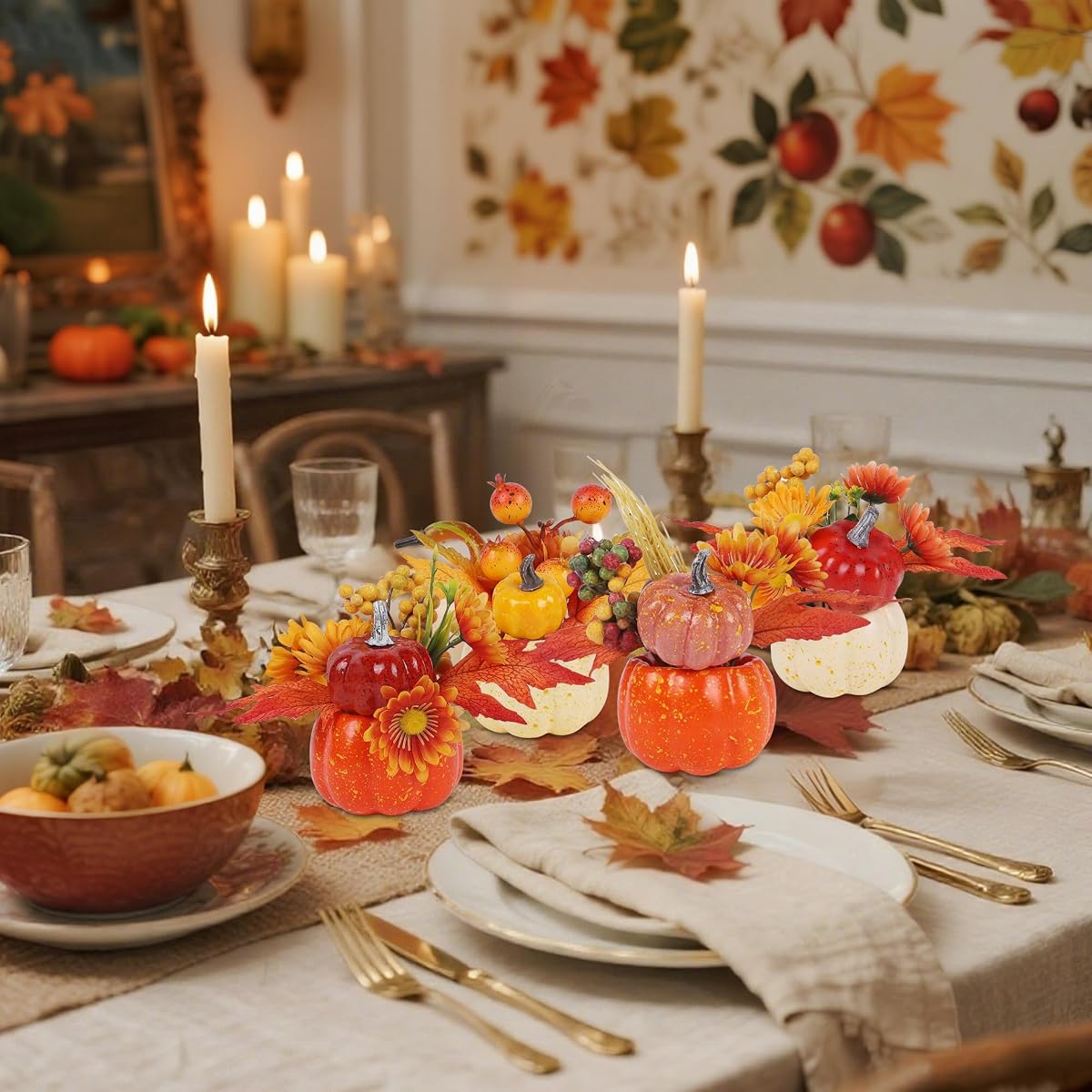 winemana Fall Decorations for Home, Set of 6 Artificial Pumpkins - imagen de detalle 3