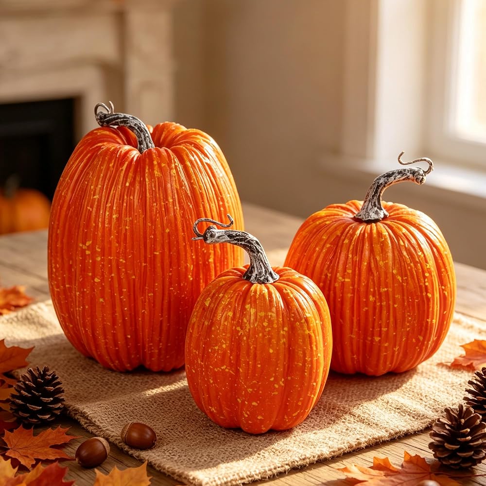 winemana Artificial Pumpkins Fall Decor Orange Foam Pumpkin, 3 Pack