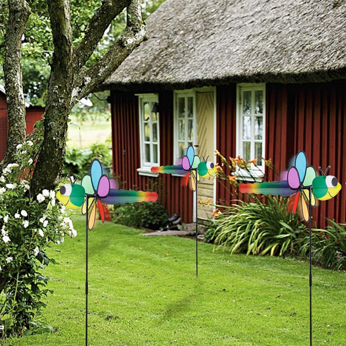 winemana 3 Pcs Garden Decor Wind Spinner, 35 Inch 3D Dragonfly Pinwheels Windmill with Garden Stakes, Outdoor Pinwheel for Yard Garden Lawn Spring Party Decorations - detail image 5