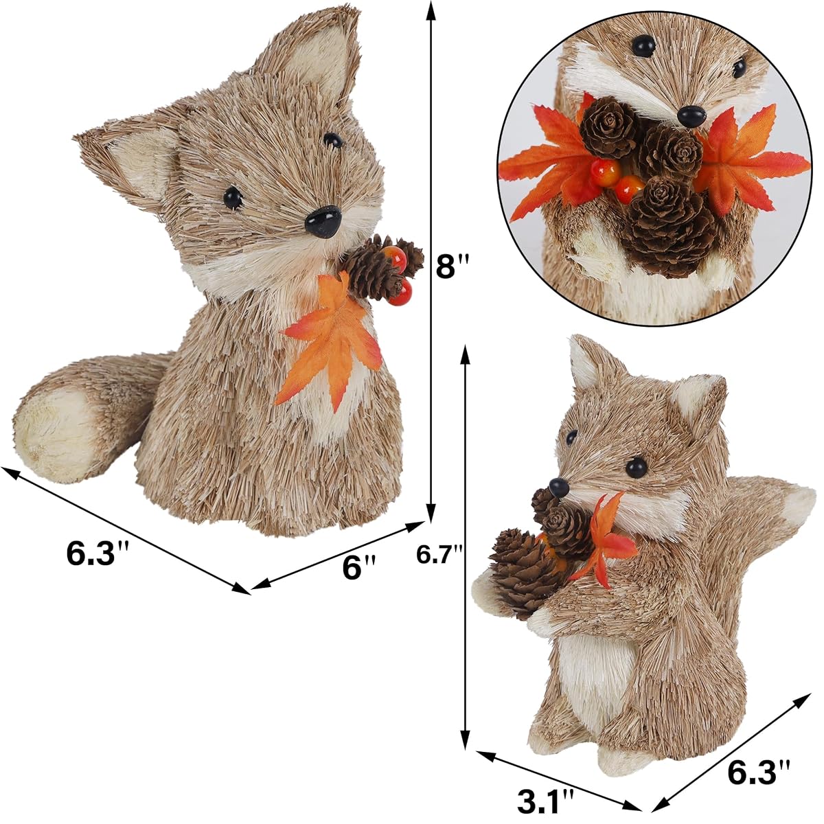 winemana Fall Decor Set of 2 Sisal Fox, Thanksgiving Decorations for Home - imagen de detalle 2