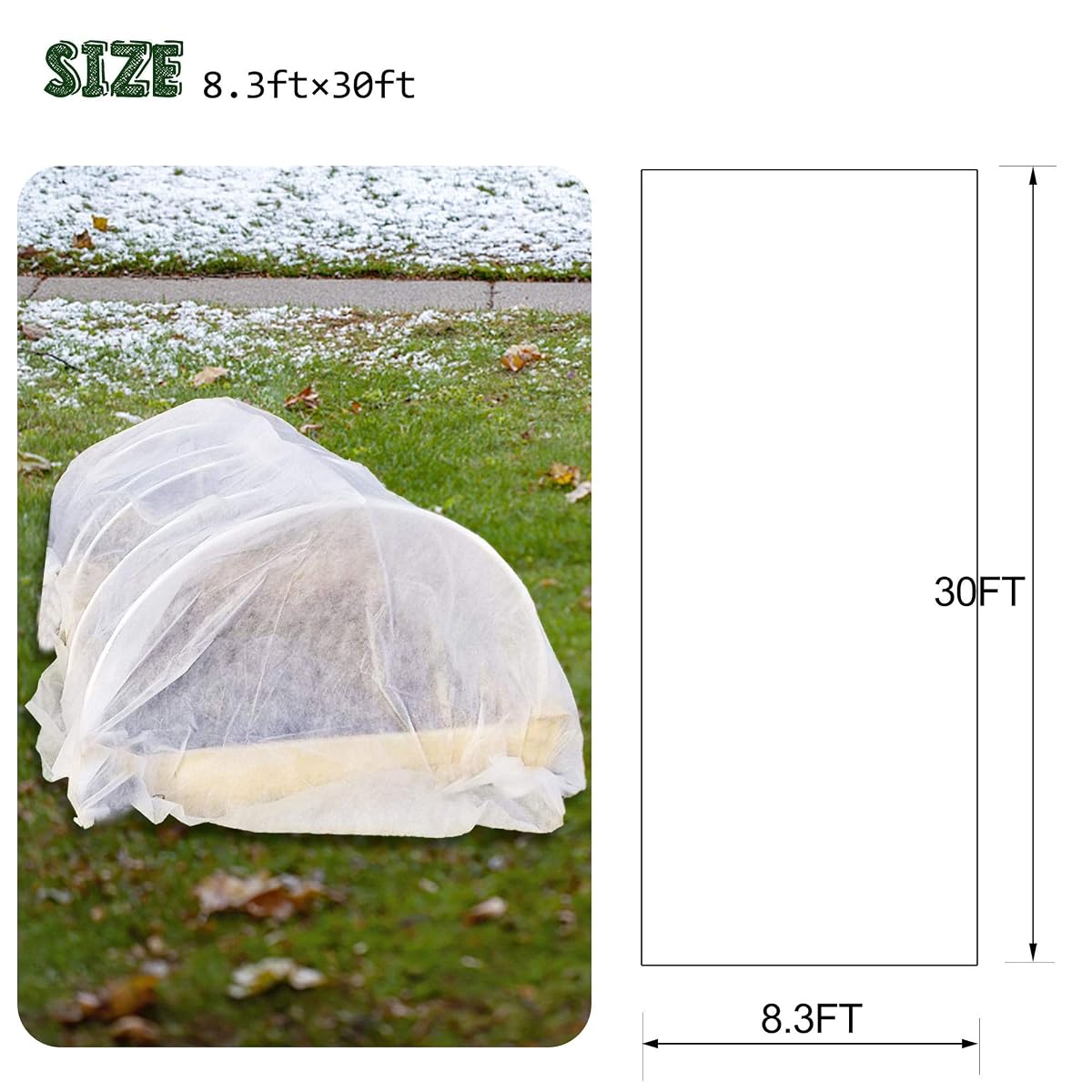 winemana Winter Plant Covers Freeze Protector, 0.9 oz 8 x 30 FT Reusable Frost Blanket Antifreeze Cover Plant Protective Layer for Winter Cold Weather Animals - detail image 1