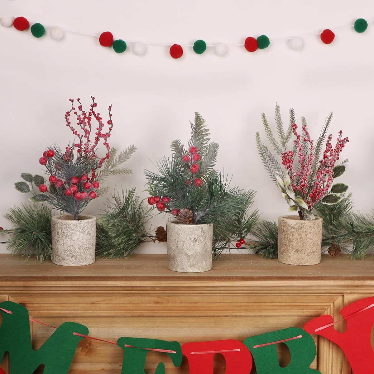 winemana Mini Christmas Tree Table Decorations Indoor, 3 Pcs Small Artificial Xmas Trees Decoration with Red Berries Pine Cone for Centerpiece Kitchen Office Tabletop Home Holiday Decor - imagem de detalhe 1