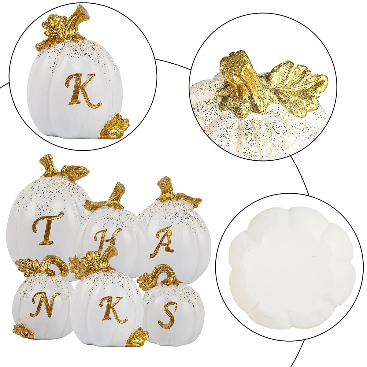 winemana Thanksgiving Pumpkins Set of 6, Fall Decor Resin Pumpkin, Thanks Tabletop Centerpieces Tiered Tray Decorations for Home Table Kitchen Office (White) - imagem de detalhe 3