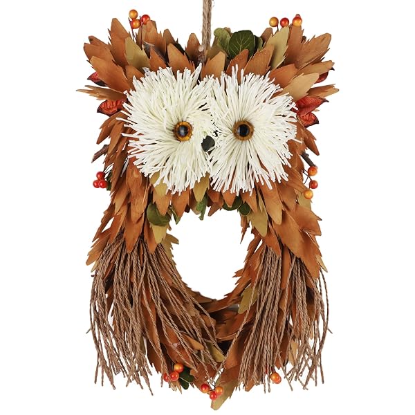 winemana Fall Wreaths for Front Door, 14 Inch Handmade Owl Wreath