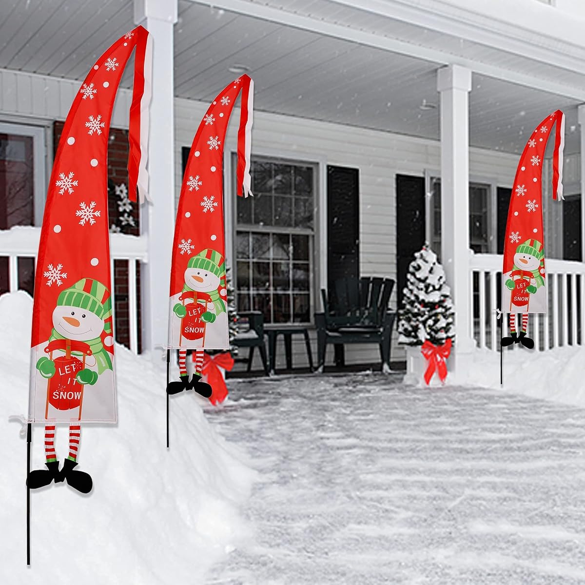 winemana Christmas Outdoor Decorations Set of 3 Snowman Feather Flag Banners, 5 Ft Merry Christmas Flags Yard Sign Stakes, Perfect for Garden Yard Lawn Front Porch Holiday Party - imagem de detalhe 5