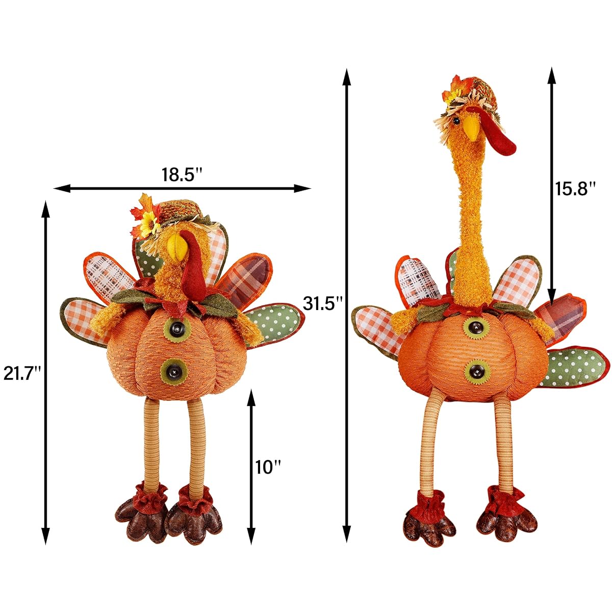 winemana Thanksgiving Tabletop Decorations 31.5" x 18.5" Turkey with Stretchable Head and Dangling Legs, Harvest Plush Turkey for Home Fall Decor (Hen) - imagen de detalle 2